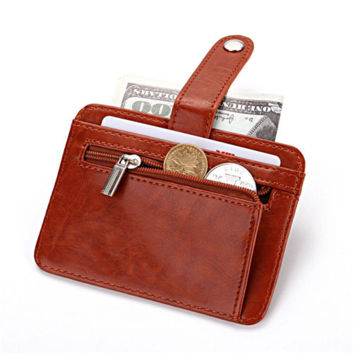 Mens Minimalist Wallet With Strap - Brown